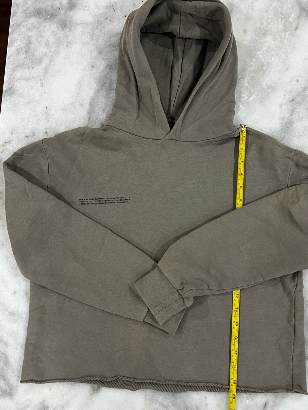 Pangaia Oversized Olive Hooded Sweatshirt Front Text & embroidered logo